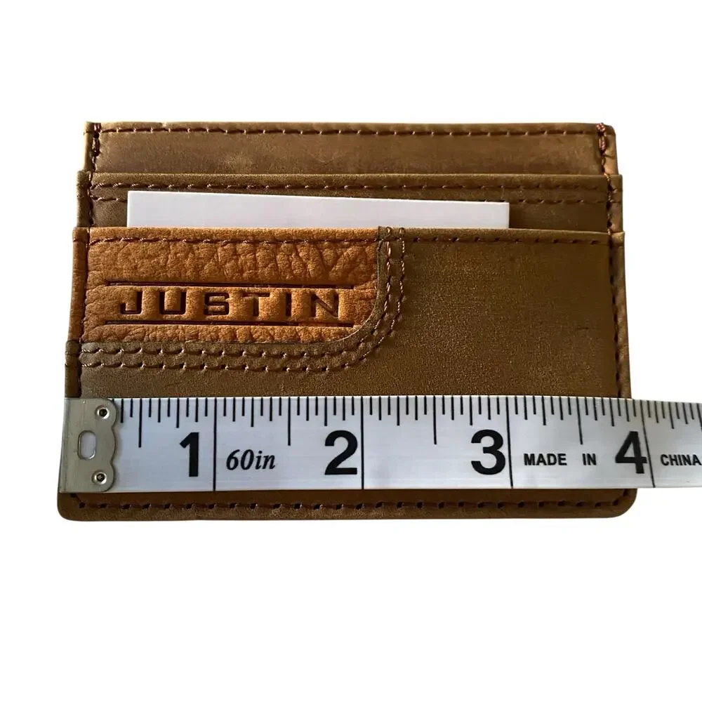 NWT Men's Justin Two Tone Chestnut Genuine Leather Card Wallet w/ Embossed Logo